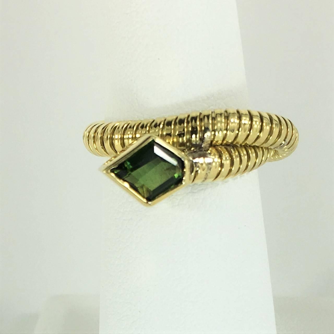 Romantic  Green Tourmaline in Flexible 18Kt Yellow Gold Ring