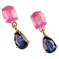 AJD Pendants d'oreilles en or jaune 14 carats, saphir rose élégant et Kyanite bleue