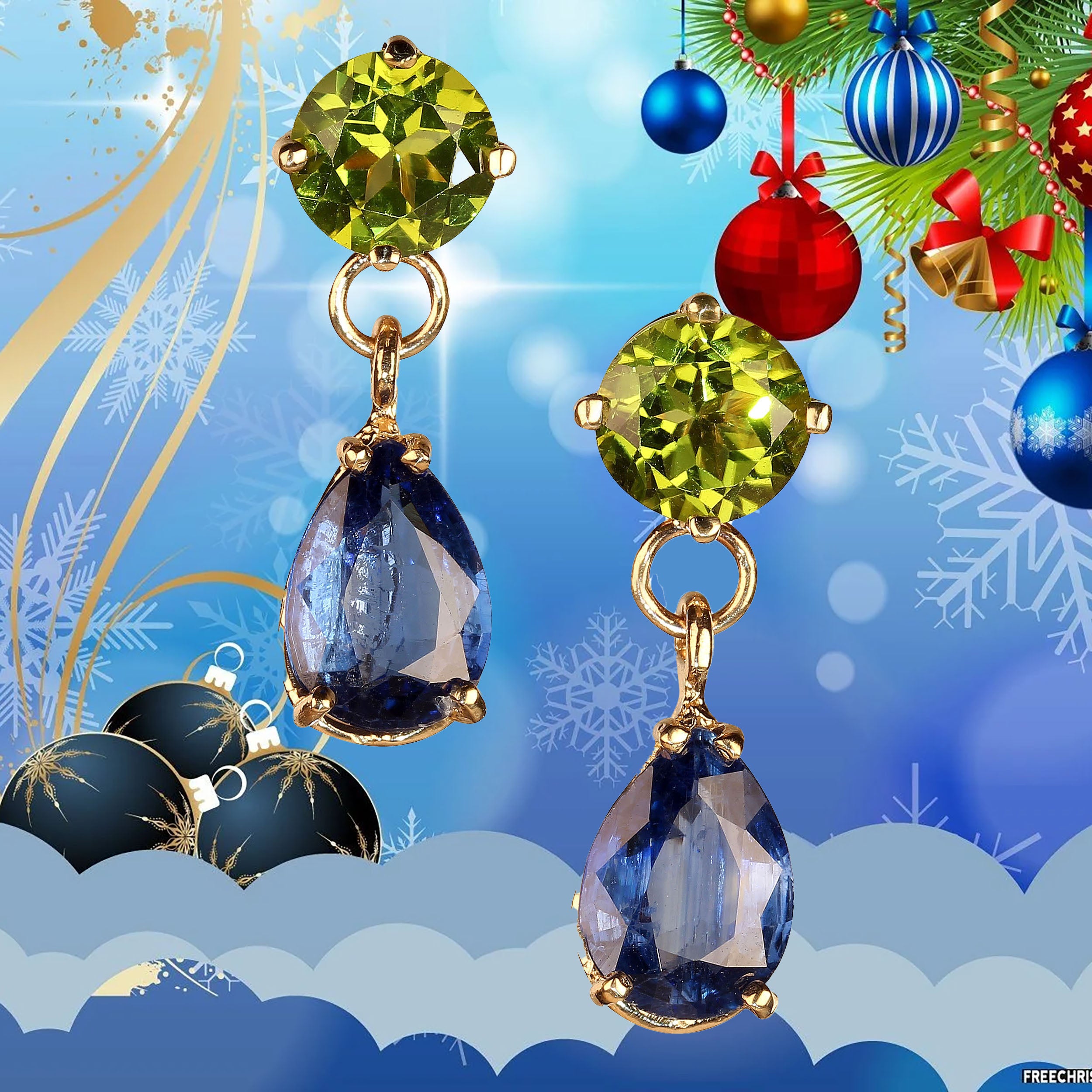 AJD Orecchini pendenti eleganti di peridoto e kyanite in oro giallo 14K