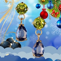 AJD Elegante Ohrhänger aus 14 Karat Gelbgold mit Peridot und Kyanit