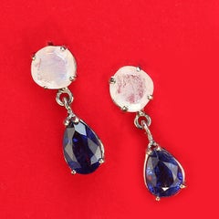 AJD Orecchini eleganti in pietra di luna e kyanite in oro bianco 14K