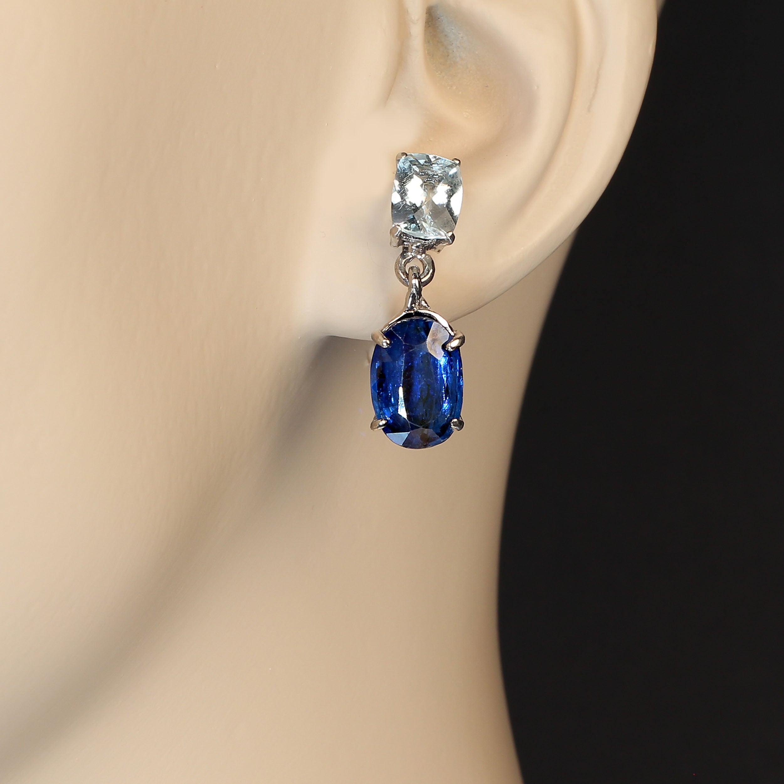 AJD Awesome Aquamarine Ovals and Blue Kyanite in 14K White Gold Earrings