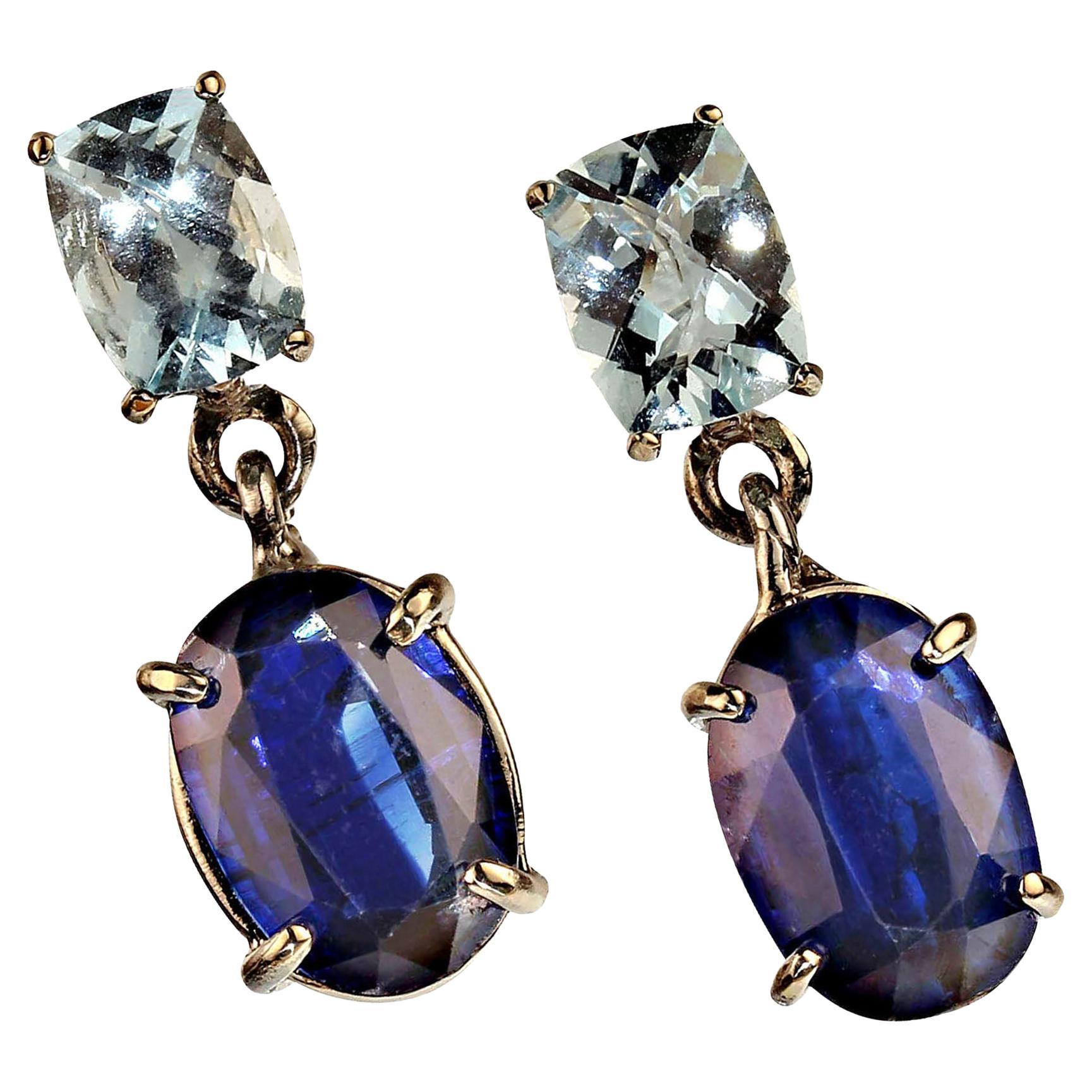 AJD Orecchini con acquamarina ovale e kyanite blu in oro bianco 14K