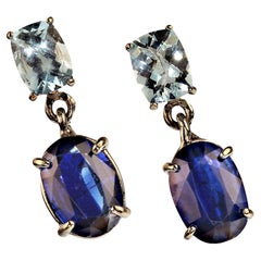 AJD Orecchini con acquamarina ovale e kyanite blu in oro bianco 14K