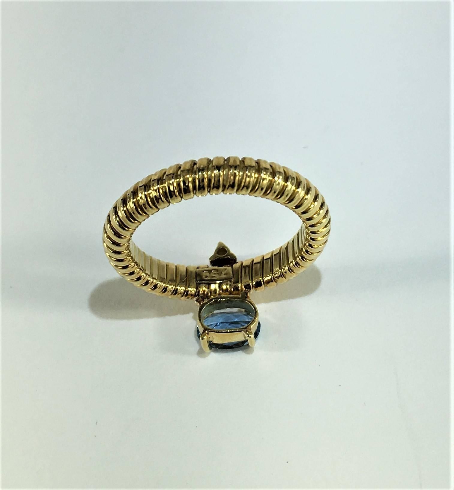 Women's Aquamarine & Diamond Set in Handmade Flexible 18kt Gold Ring