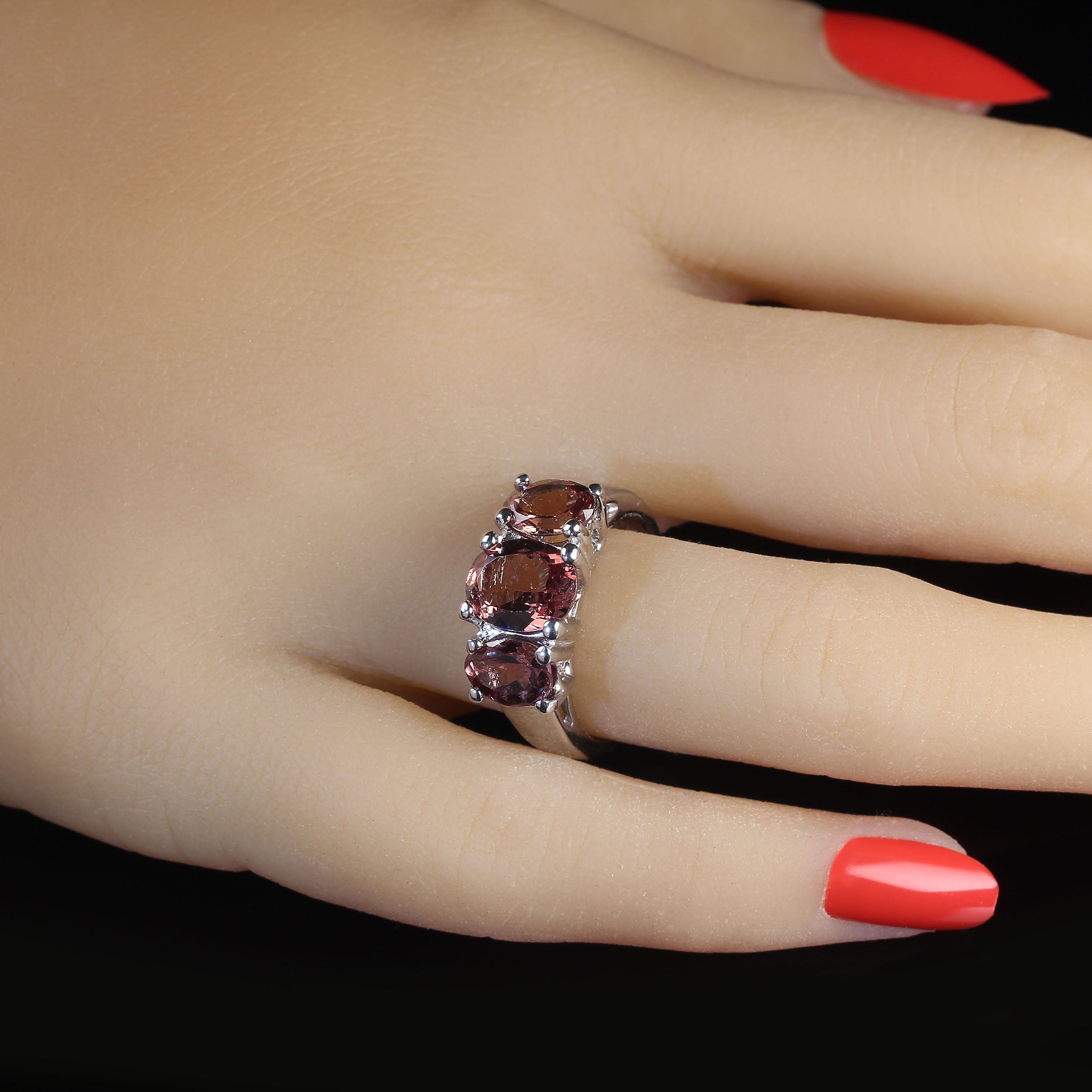  3 Stone Color Shift Garnet Ring in 14K White Gold Setting  January Birthstone For Sale