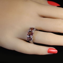 Used  3 Stone Color Shift Garnet Ring in 14K White Gold Setting  January Birthstone