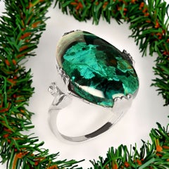 AJD Elegant Chrysocolla Cabochon in 14K White Gold Ring