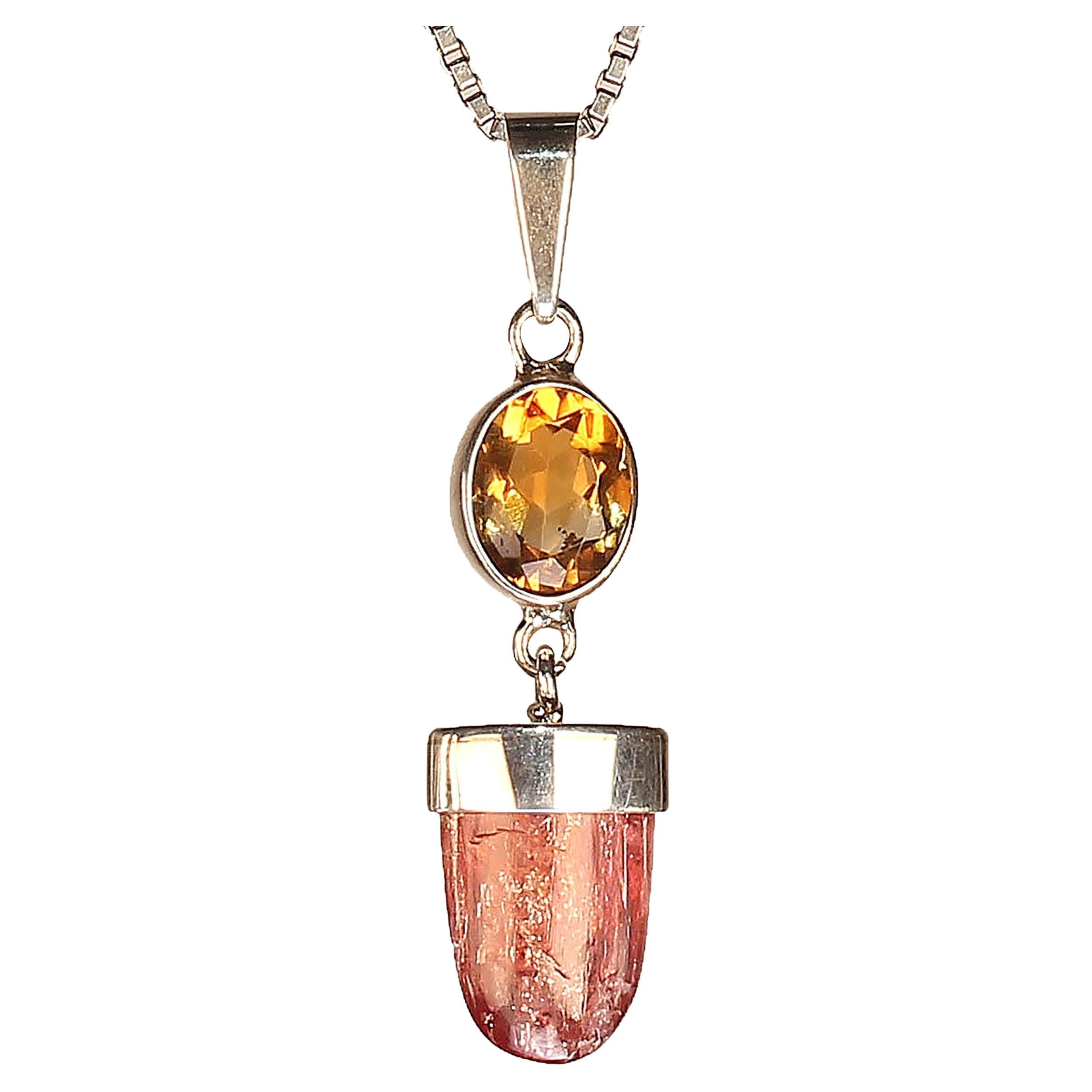 AJD Unique Brazilian Gemstone Pendant of Citrine and Imperial Topaz  Great Gift!