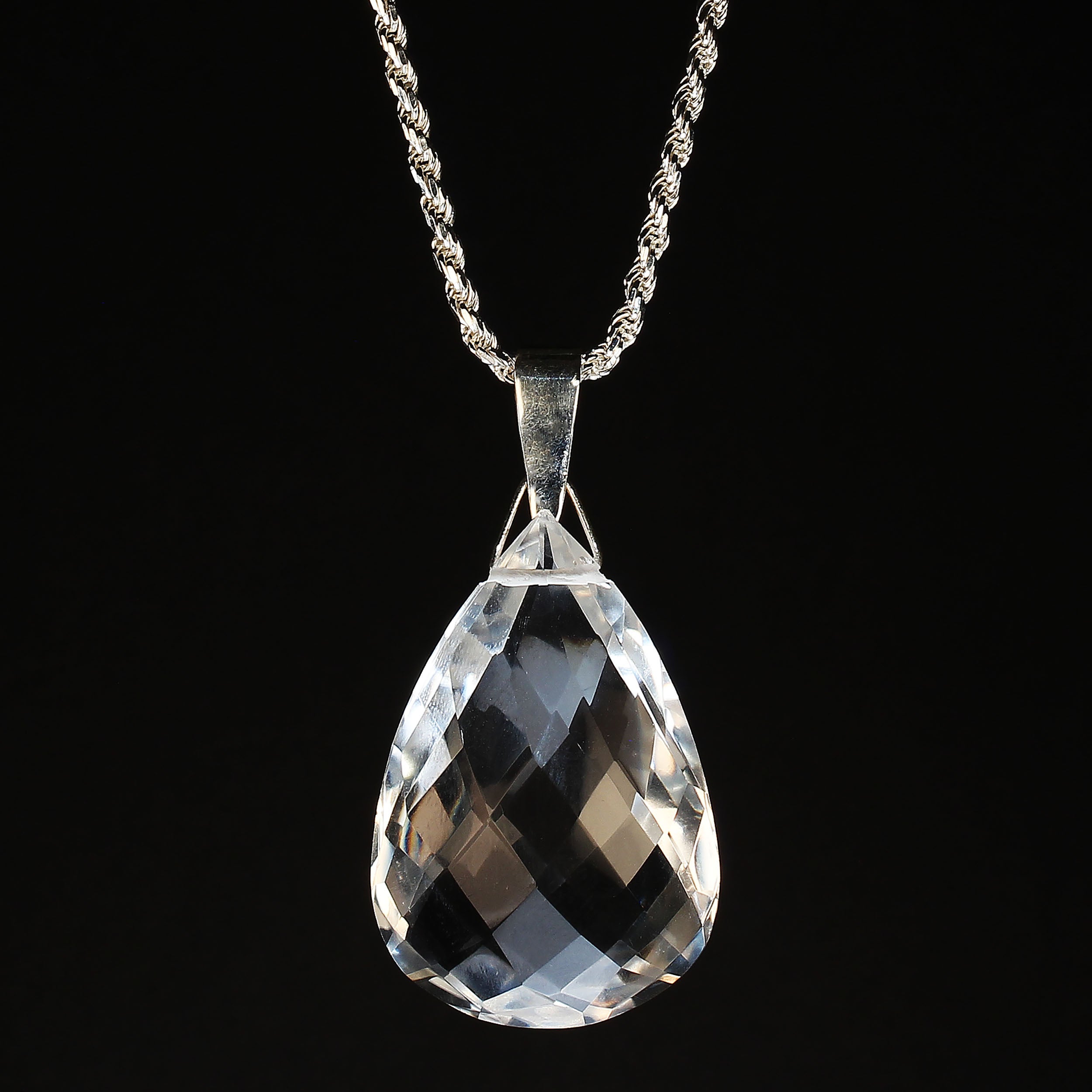 AJD Sparkling Faceted Crystal Pendant 132 Carats and Sterling Silver Chain