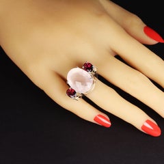 Anello in argento con quarzo rosa e granato AJD Grande regalo!