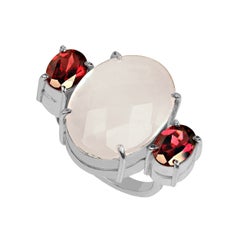 AJD Rose Quartz and Garnet Silver Ring  Great Gift!!