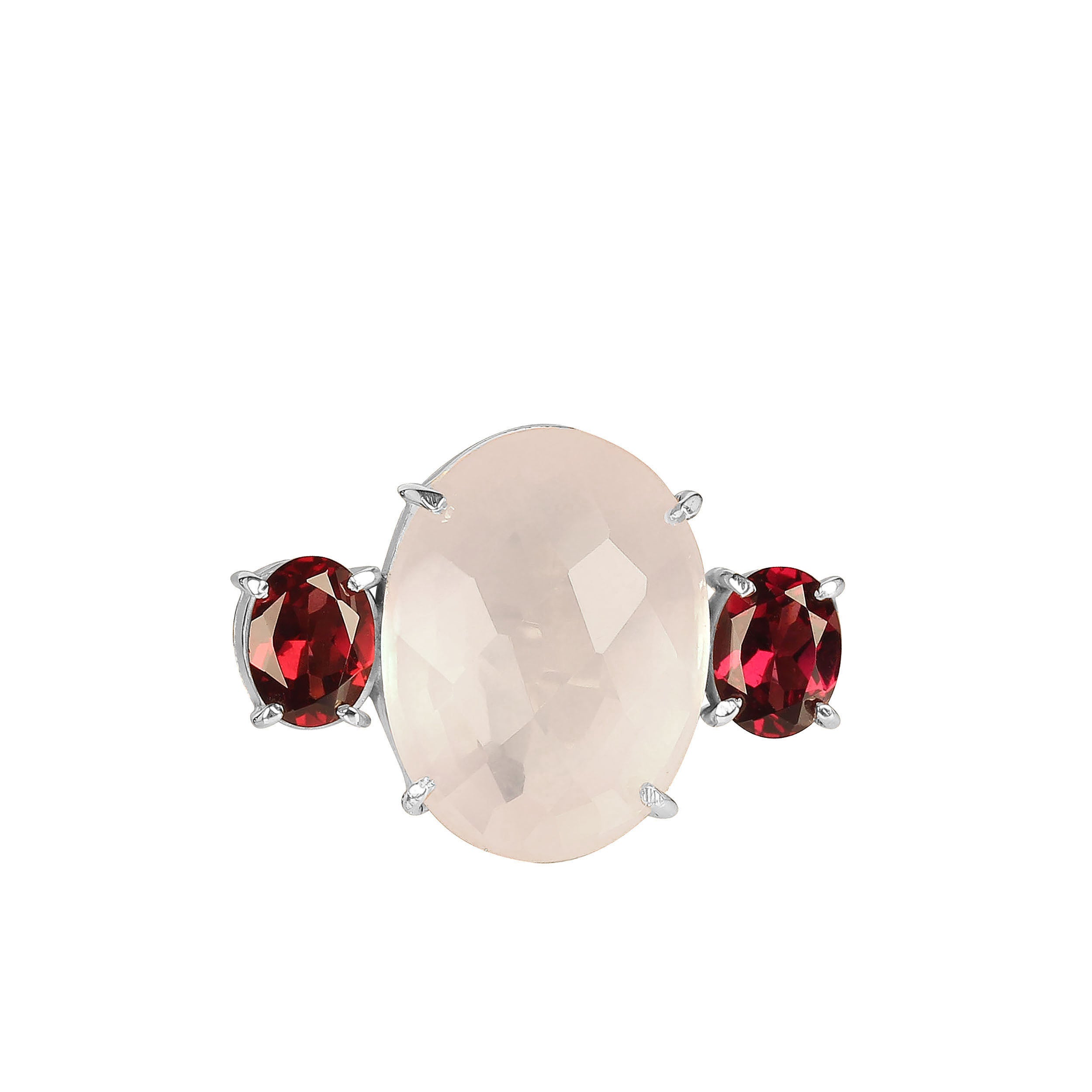 AJD Rose Quartz and Garnet Silver Ring  Great Gift!! For Sale