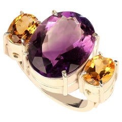 AJD Oval Amethyst Accented with Sparkling Citrines Ring      February Birthstone