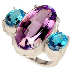 AJD Amethyst Classic with Blue Topaz Accents Sterling Ring   February Birthstone