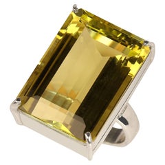 AJD Lively Lemon Quartz Emerald Cut in Sterling Silver Ring 26 Carats Great Gift