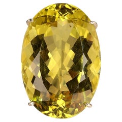 AJD Magnificent 65 Carat Oval Lemon Quartz in Sterling Silver Ring