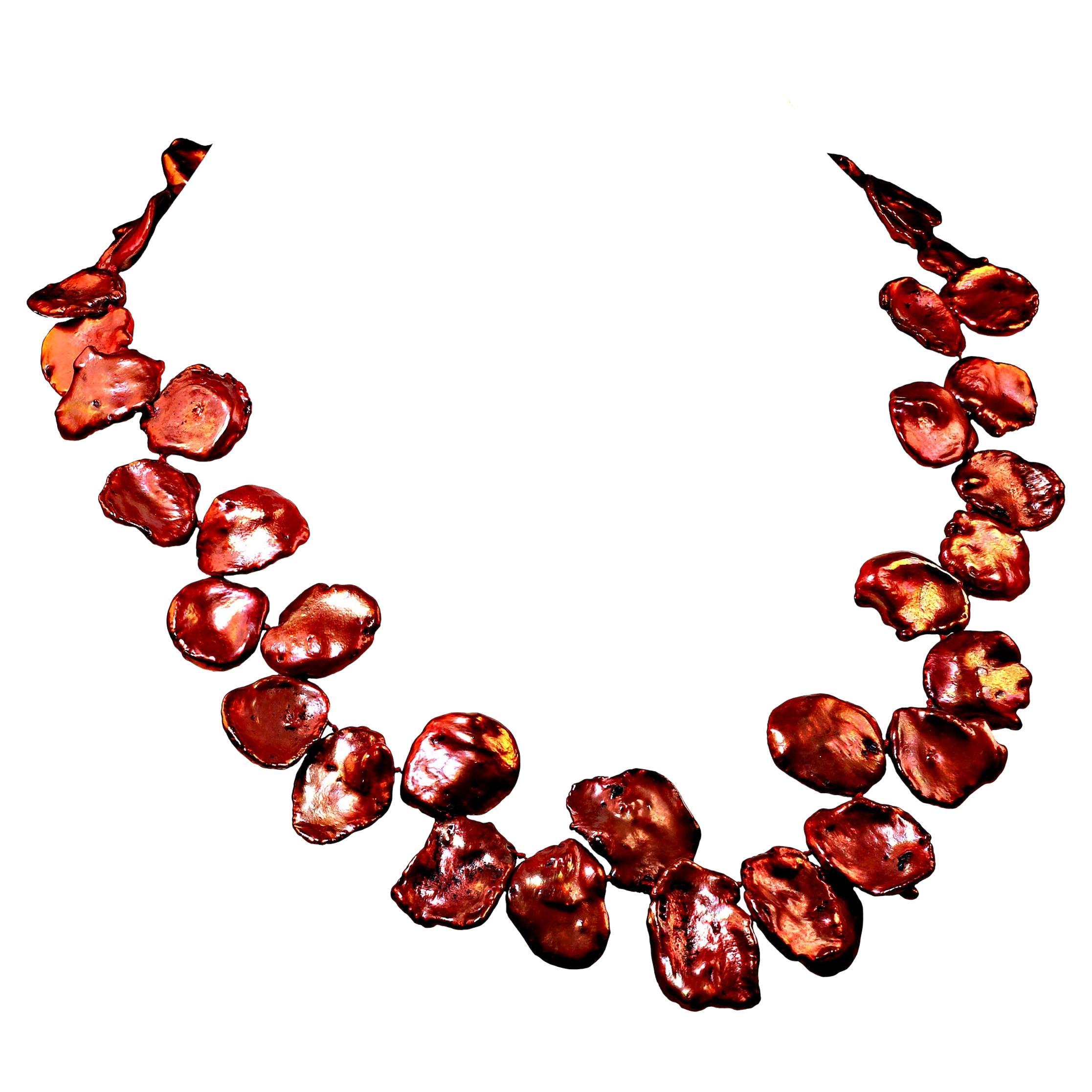 Perle AJD Collier de perles Keshi plates graduées orange bruni de 19 pouces  Super cadeau ! en vente