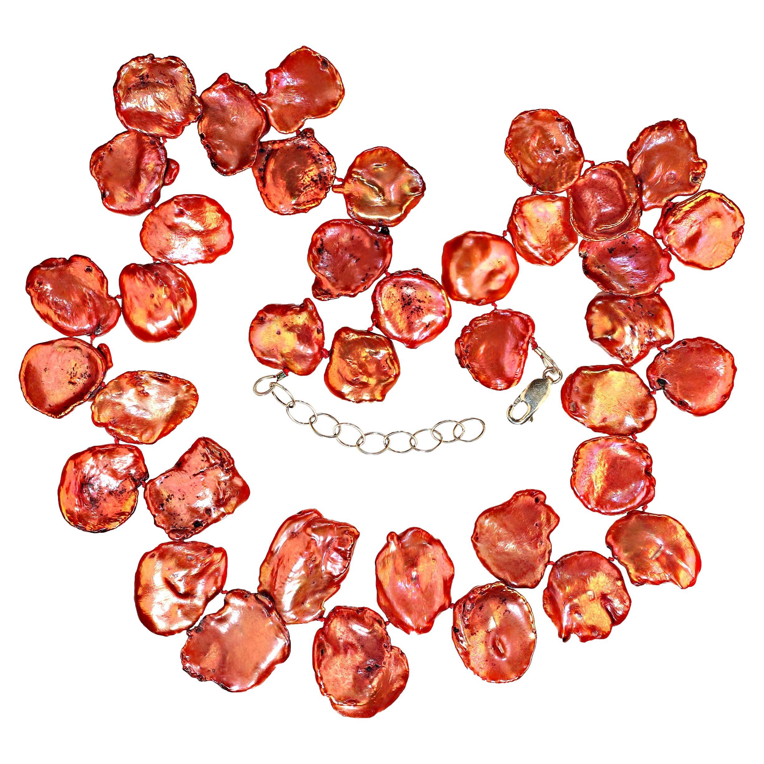 AJD 19 Zoll brünierte orangefarbene abgestufte flache Keshi-Perlenkette  Tolles Geschenk!! für Damen oder Herren im Angebot