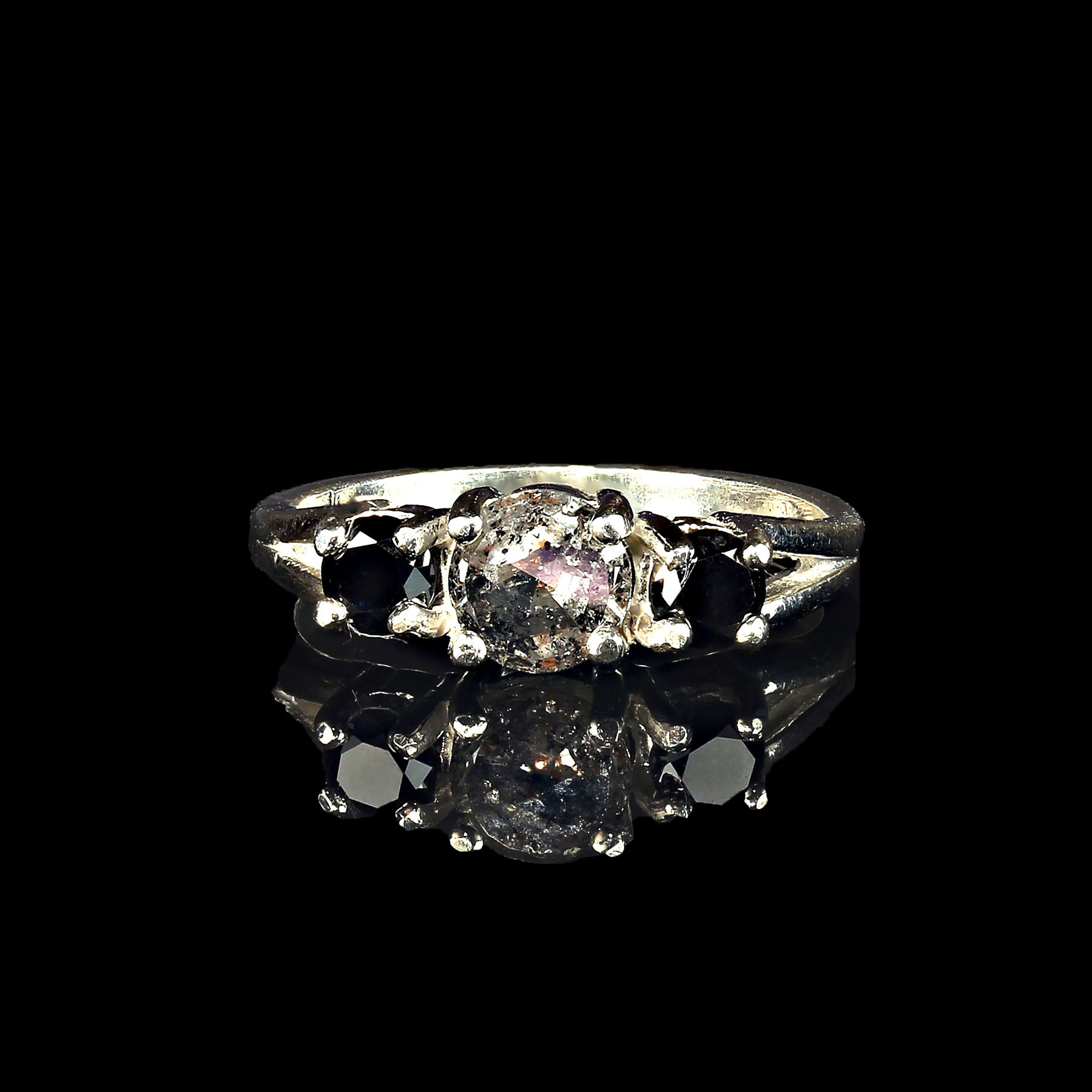 AJD Salt and Pepper Diamond and Black Diamond Ring For Sale