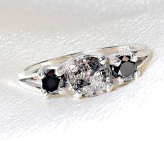 Salt and Pepper Diamond Ring with Black Accents in Sterling Silver