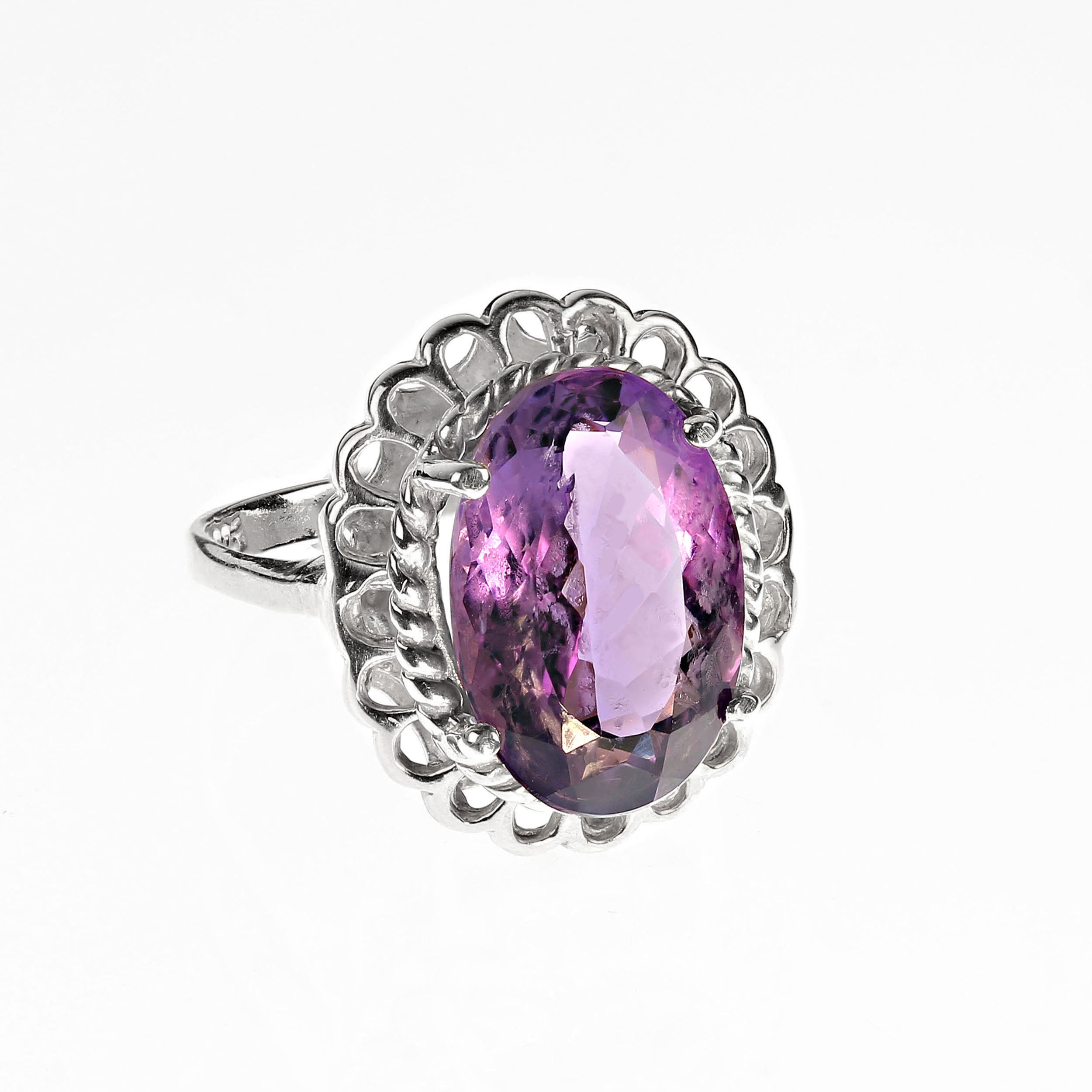 AJD Anillo de plata de ley con amatista ovalada    Piedra de nacimiento de febrero