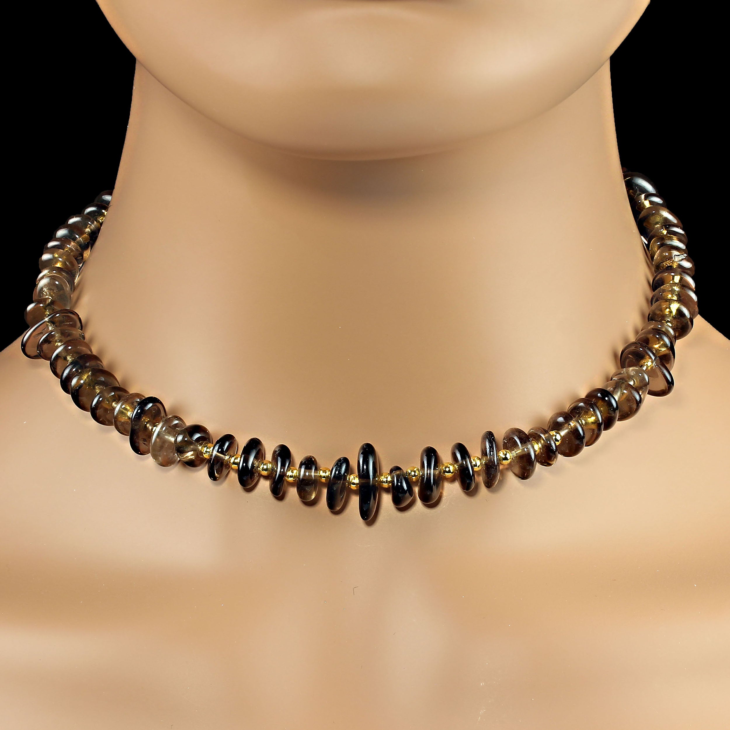 AJD 16 Inch Smoky Quartz Necklace with Goldy Accents For Sale