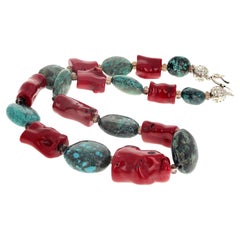AJD Dramatic Natural Turquoise and Natural Bamboo Coral 23" Necklace