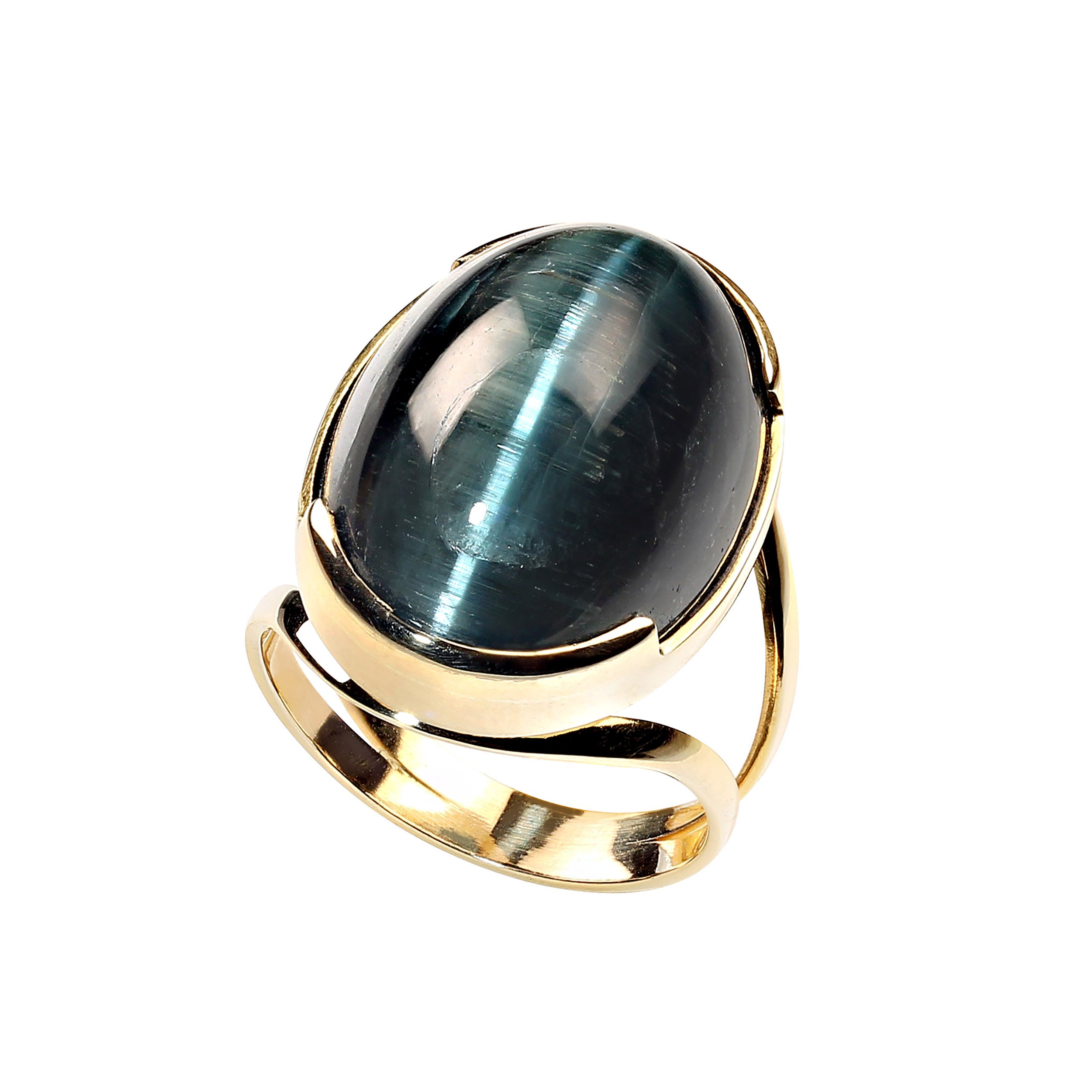 AJD Magnificent 24 Carat Blue-Green Cat's Eye Tourmaline in 18KT Gold Ring