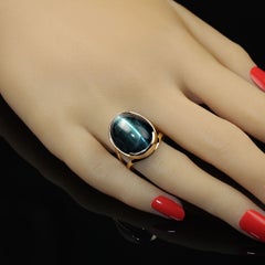 AJD Magnificent 24 Carat Blue-Green Cat's Eye Tourmaline in 18KT Gold Ring