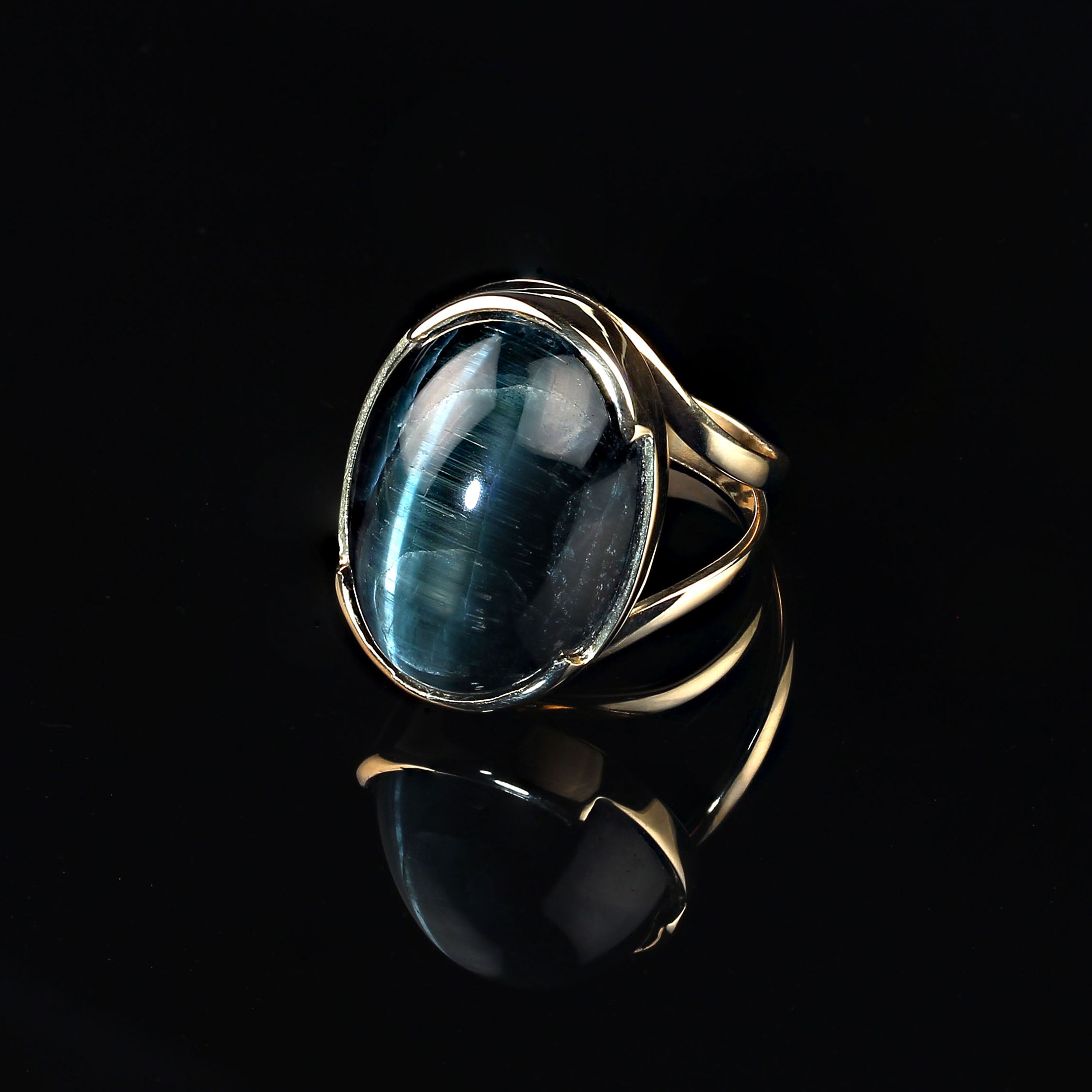 AJD Magnifico anello con tormalina occhio di gatto blu-verde da 24 carati in oro 18KT
