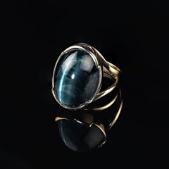 AJD, magnifique tourmaline oeil de chat bleu-vert 24 carats en or 18 carats