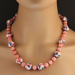AJD Perfect Spring/Summer 22 Zoll Halskette aus rosa Achat und fröhlichen chinesischen Perlen