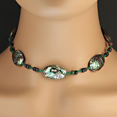 AJD Delicate Choker of Paua Shell, Black Opal, and Green Quartz