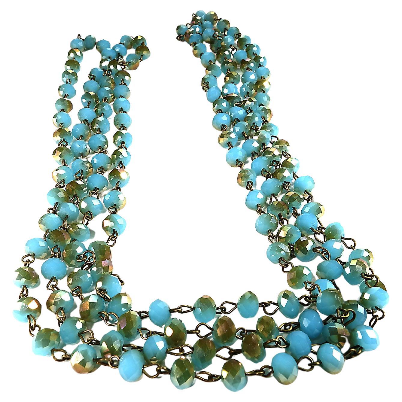 AJD Collier de perles de cristal Teal / Bronzy  Excellent cadeau ! en vente