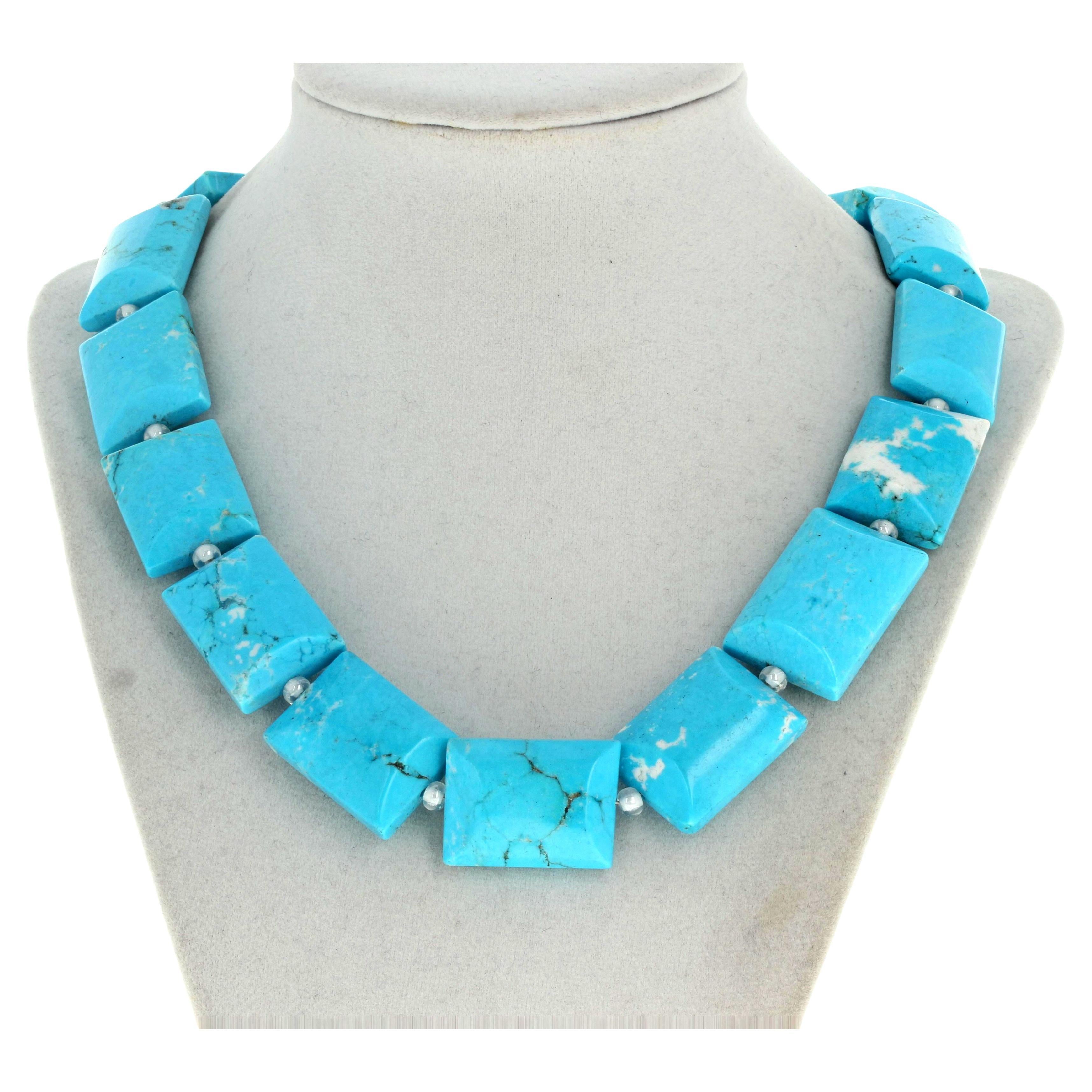 AJD Dramatic Lovely Natural Blue Magnesite 19 1/2" Long Statement Necklace For Sale