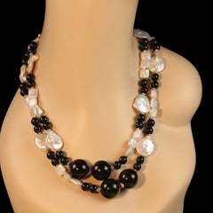 AJD  Elegant 45 Inch Black and White Pearl and Onyx Necklace