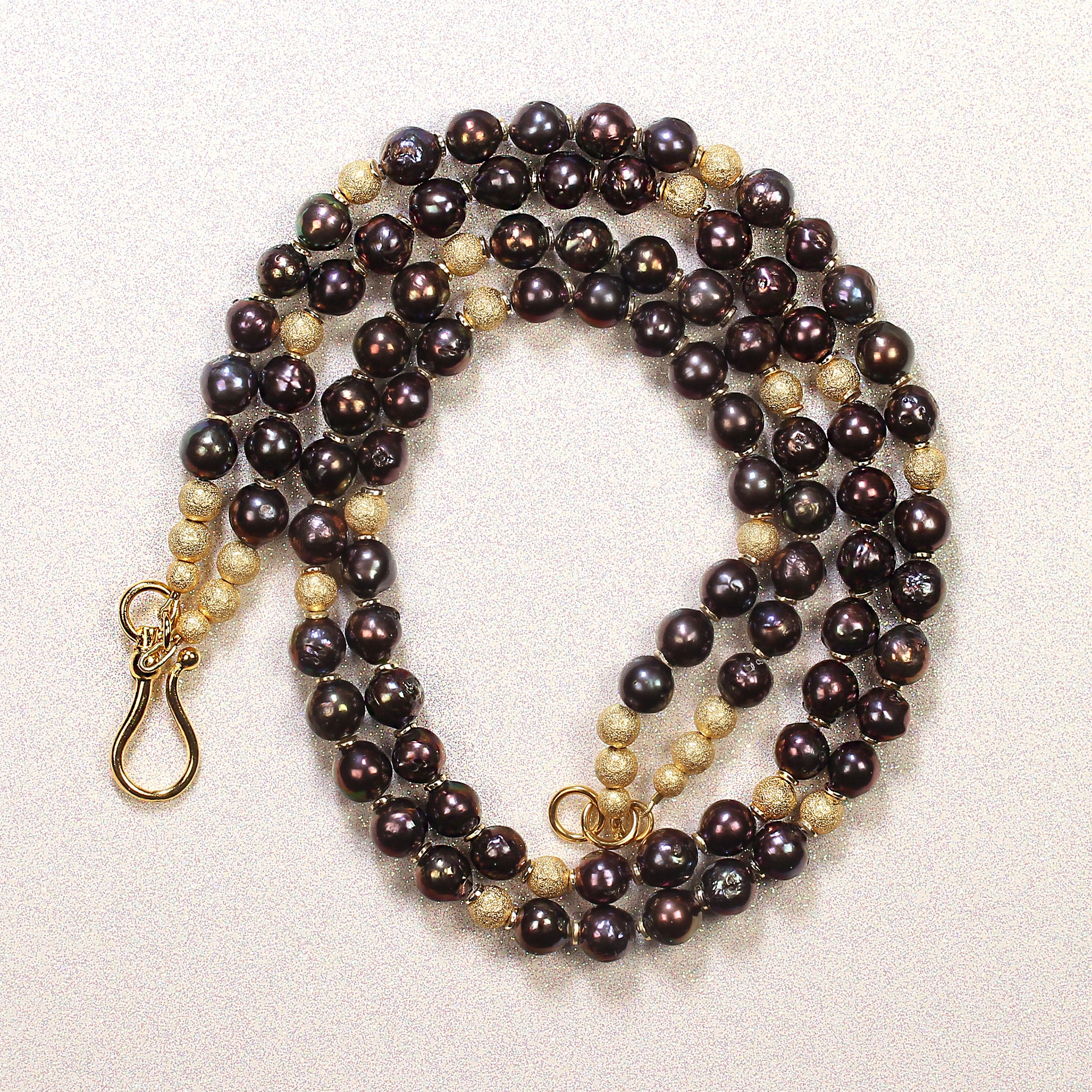 AJD Two Strand Iridescent Mauve Pearl Necklace with Goldy Accents
