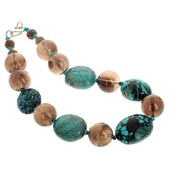AJD Magnificent Natural Turquoise & Huge Real Smoky Quartz Statement Necklace