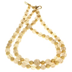 Double Strand of Glowing Rutilated Quartz & Gold Plated Rondels 19" Necklace