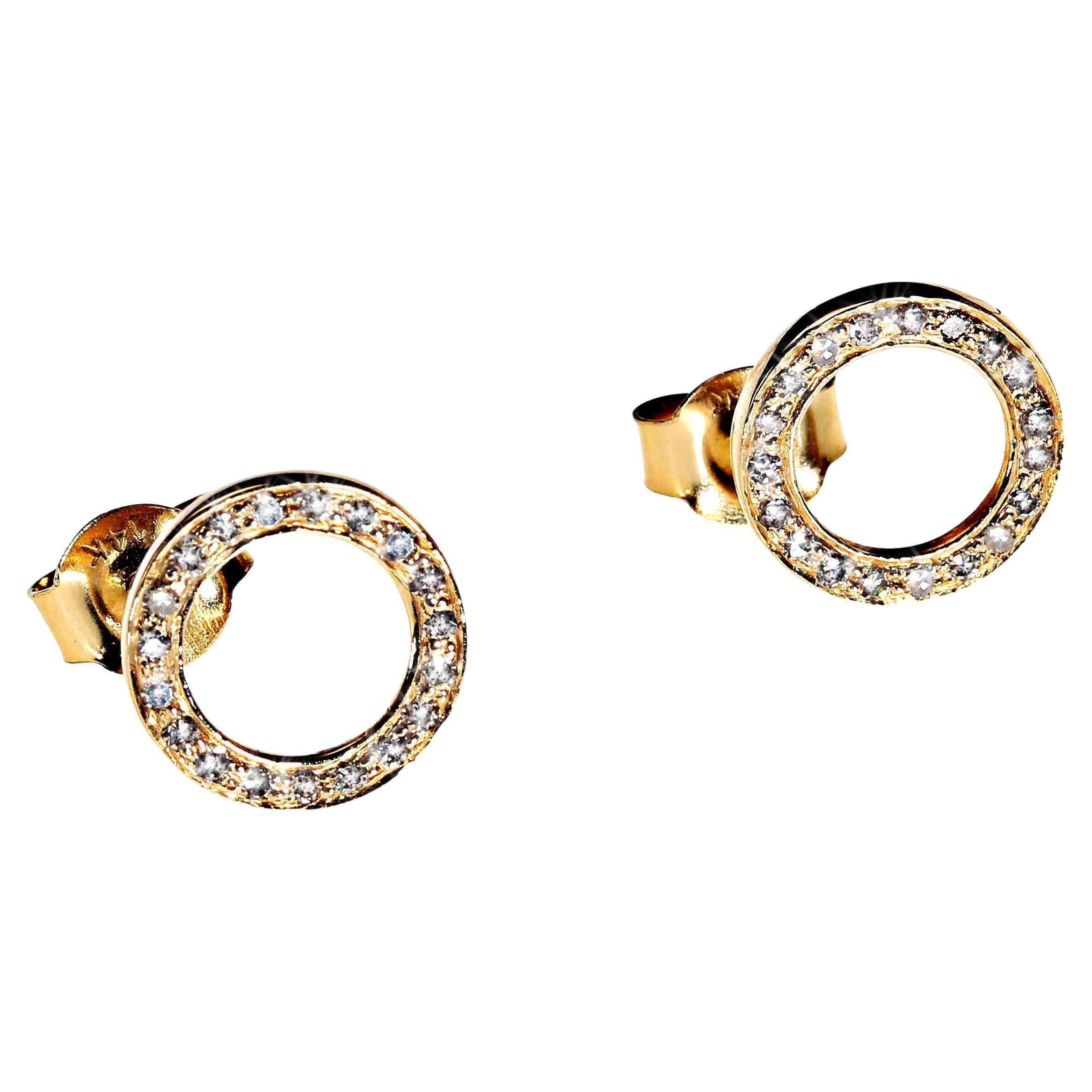AJD Diamond and 14 Karat Flat Circle Earrings  April Birthstone For Sale