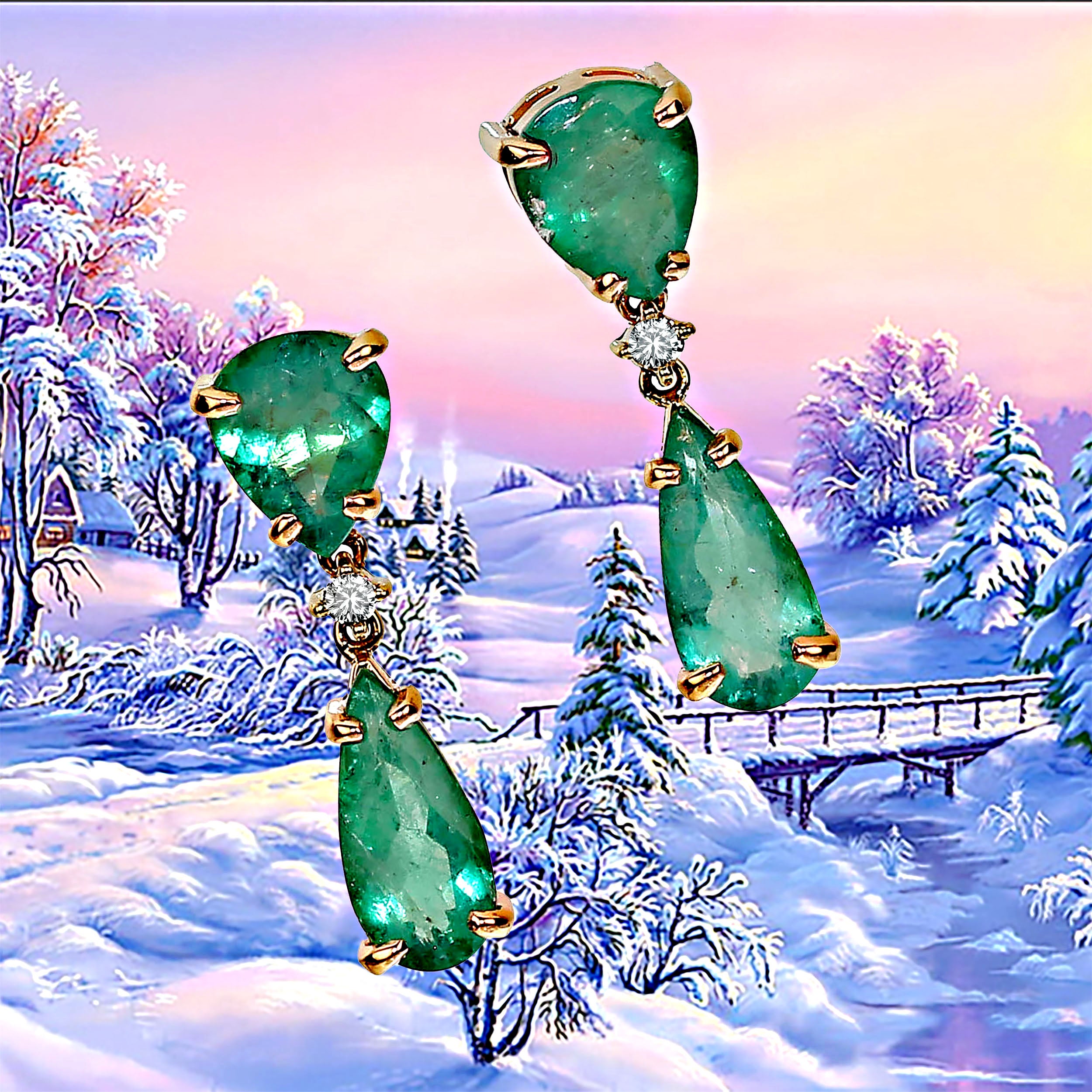 Sparkling handmade Brazilian emerald earrings.  These one of a kind earrings are created from hand selected  gemstones from our favorite vendor in Belo Horizonte, Minas Gerais, Brazil. These are gorgeous medium color and quality emeralds from Bahia,