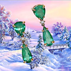AJD Sparkling Dangle Brazilian Emerald Earrings  May Birthstone