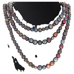 Extraordinary Multi-Color Peacock 3-Strand Cultured Pearls 18 1/2" Necklace