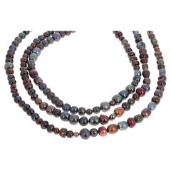 Extraordinary Multi-Color Peacock 3-Strand Cultured Pearls 18 1/2" Necklace