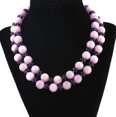 Classic Double Strand Kunzite Rock & Sparkling Amethysts Necklace