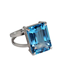 AJD Elegante Topacio Azul Suizo talla Esmeralda, 11,74 Quilates, en Anillo de Plata de Ley