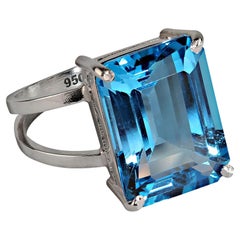 AJD Elegant Emerald Cut Swiss Blue Topaz, 11.74 Carat, in Sterling Silver Ring