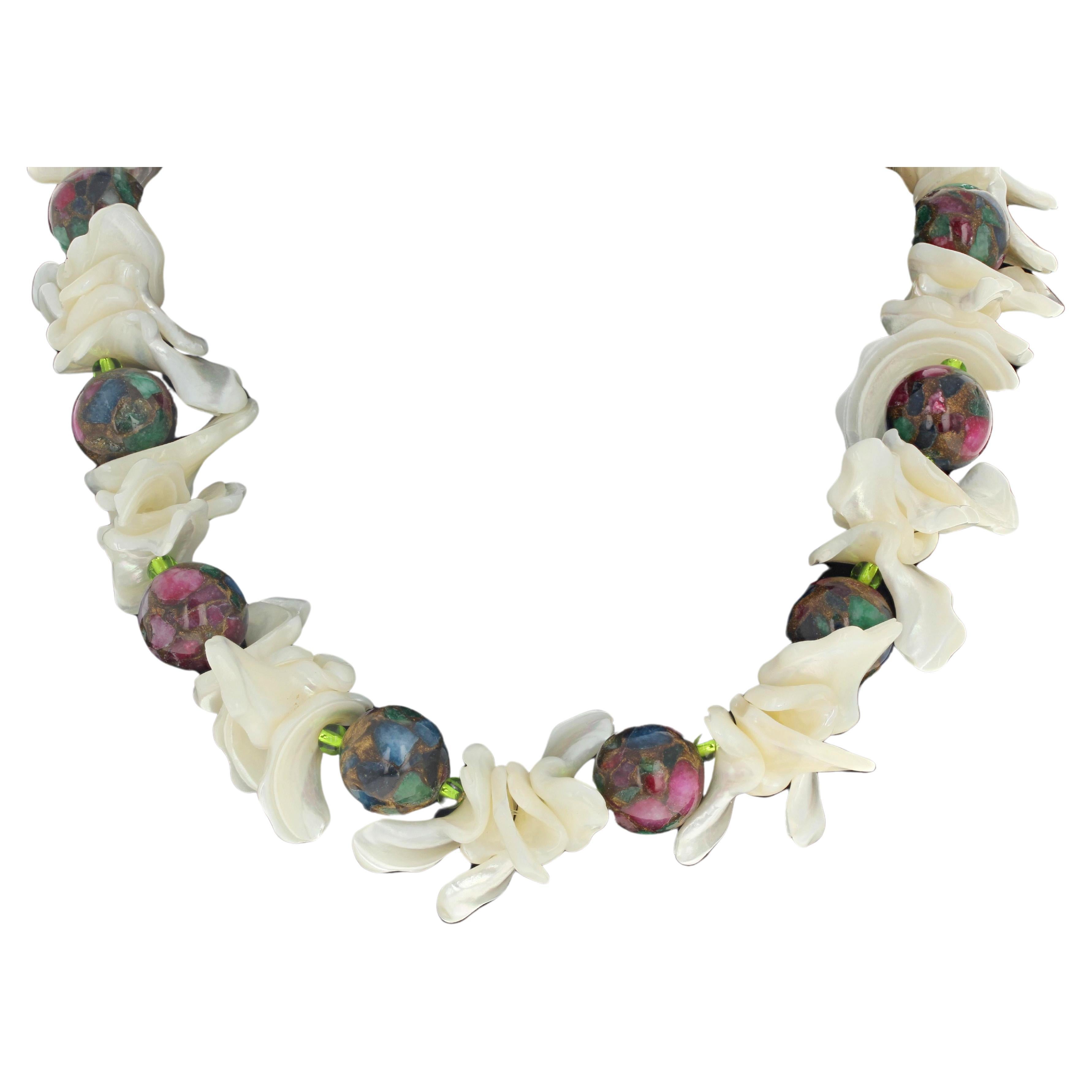 AJD Fascinating Multicolor Natural Real Ruby Zoisite & Real Pearl Shell Necklace For Sale