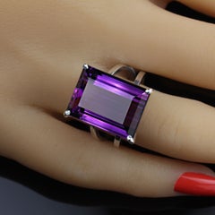 AJD Stunning 18 Carat Emerald Cut Amethyst in Sterling Silver Ring